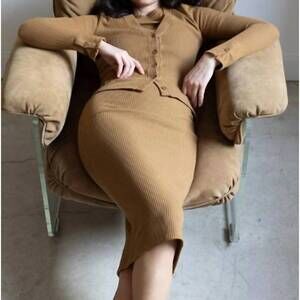 NEW PARI DESAI cassatt ribbed knit cardigan in camel